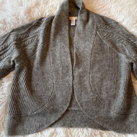 Chico's Gray Wool Blend Open Cardigan Soft Cable Knit Sweater - Picture 6 of 16